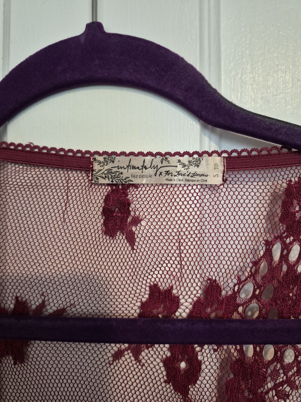 Sheer Burgundy Floral Lace Kimono Robe - Picture 2 of 4